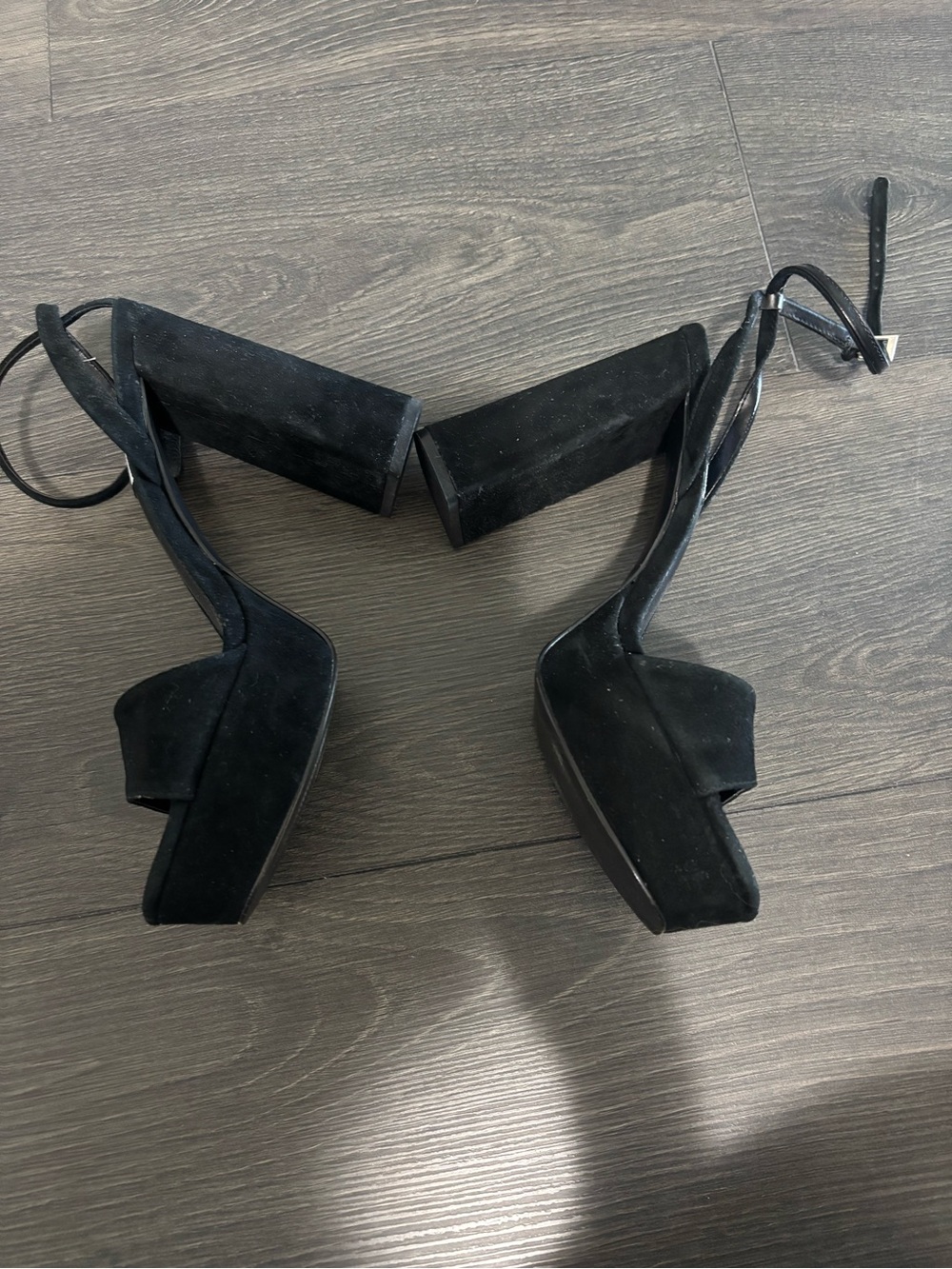 Steve Madden Black Suede Platform Lace-Up Heels; size 9.5; worn 1x
